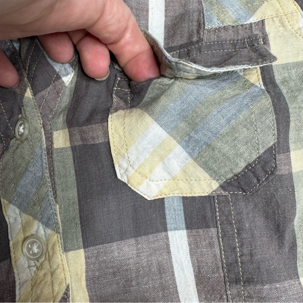 Passport women’s Plaid Button-Down Shirt - Gray, Yellow, White - Picture 2 of 11